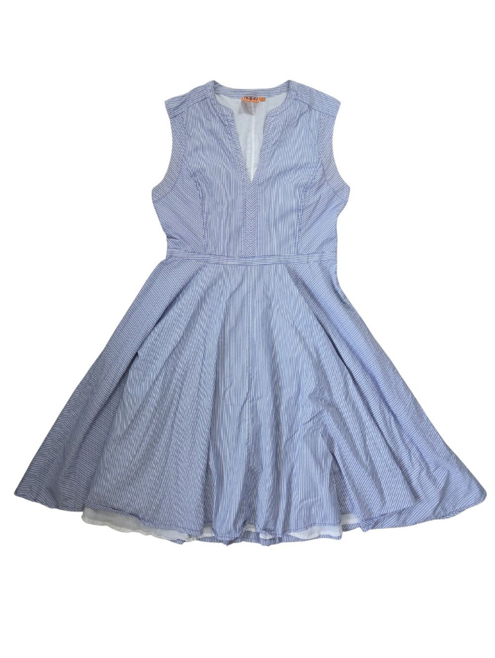 Tory Burch Mini Flare Dress Womens 10 V-Neck Blue Stripe Coastal Sleeveless